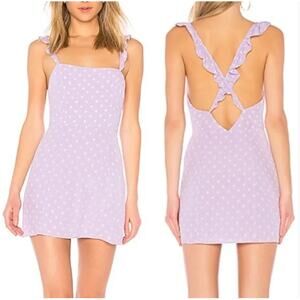 Privacy Please Tulip Ruffle Sleeve Mini Dress in Lilac Dot Medium NWT
